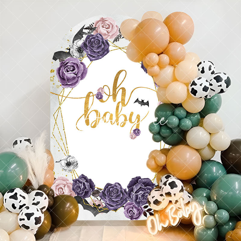 Aperturee - White Purple Pink Floral Baby Shower Arch Backdrop