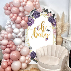 Aperturee - White Purple Pink Floral Baby Shower Arch Backdrop