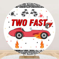 Aperturee - White Racing Car Two Fast Round Birthday Backdrop