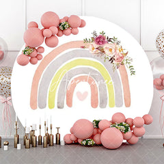 Aperturee - White Rainbow Floral Boho Round Birthday Backdrop