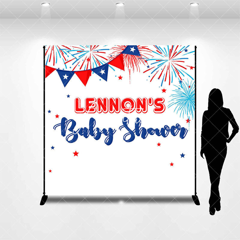 Aperturee - White Red Blue Sparkle Custom Baby Shower Backdrop