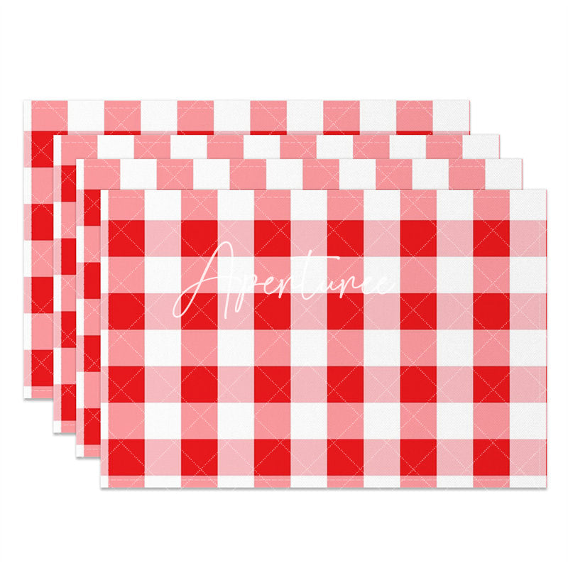 Aperturee - White Red Checkered Modern Dinig Set Of 4 Placemats