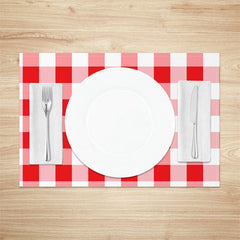 Aperturee - White Red Checkered Modern Dinig Set Of 4 Placemats