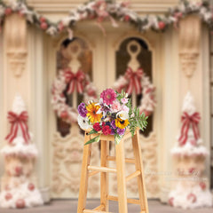 Aperturee - White Red Door Christmas Wreath Photography Backdrop