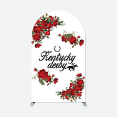 Aperturee - White Red Floral Horse Kentucky Derby Arch Backdrop