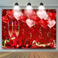 Aperturee - White Red Heart Baloon Rose Champagne Bokeh Backdrop