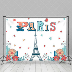 Aperturee - White Red Heart Floral Paris Eiffel Tower Backdrop