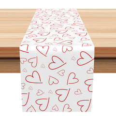 Aperturee - White Red Hearts Repeat Valentines Day Table Runner