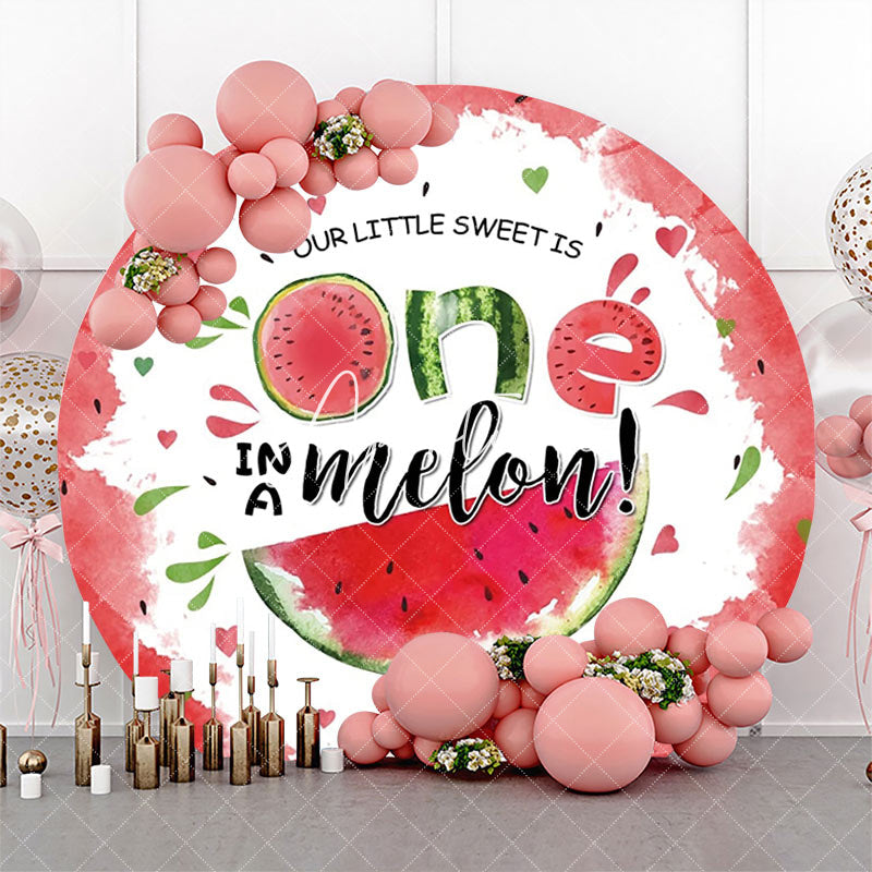 Aperturee - White Red One In A Melon Round Birthday Backdrop