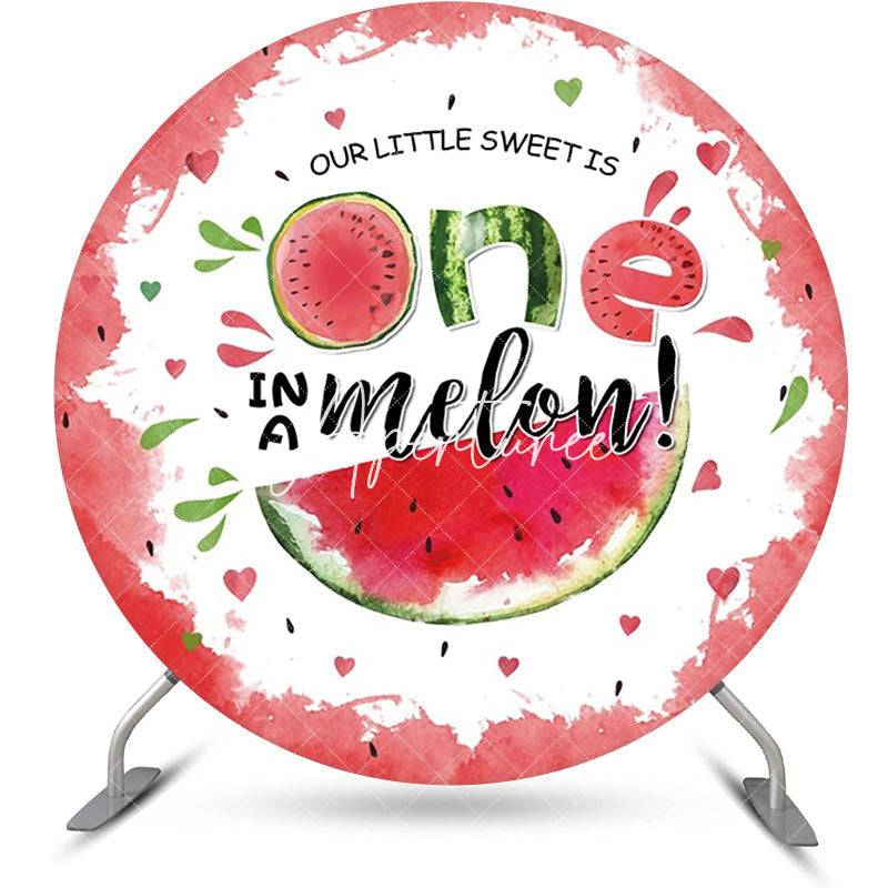 Aperturee - White Red One In A Melon Round Birthday Backdrop