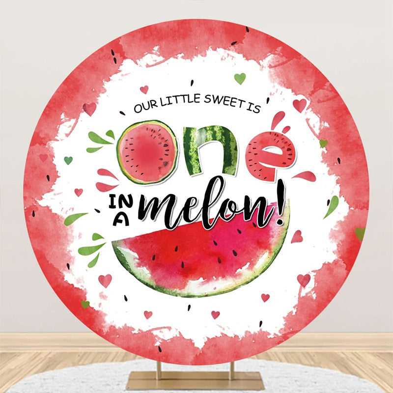 Aperturee - White Red One In A Melon Round Birthday Backdrop