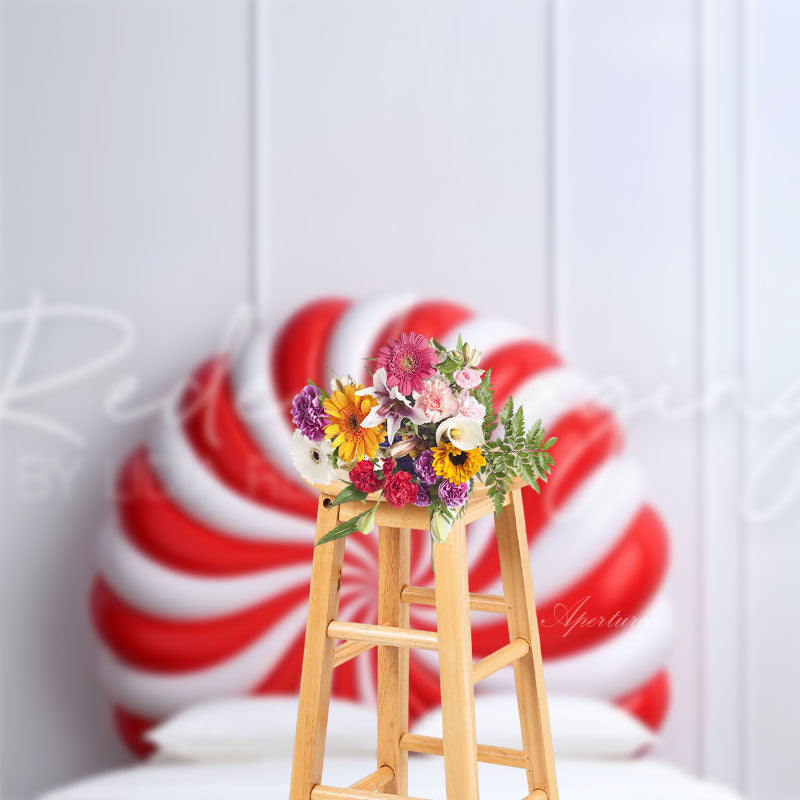 Aperturee - White Red Round Headboard Christmas Photo Backdrop