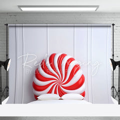 Aperturee - White Red Round Headboard Christmas Photo Backdrop