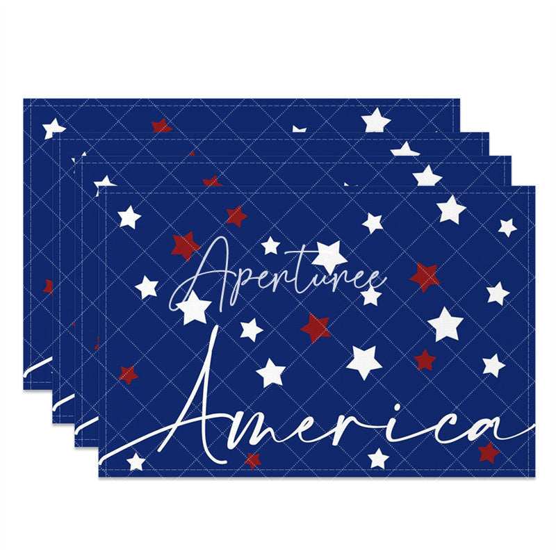 Aperturee - White Red Star Blue American Set Of 4 Placemats