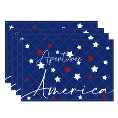 Aperturee - White Red Star Blue American Set Of 4 Placemats