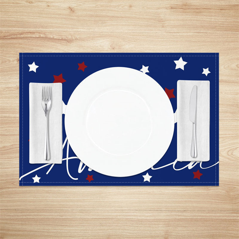 Aperturee - White Red Star Blue American Set Of 4 Placemats