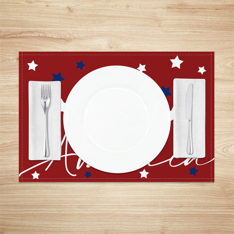 Aperturee - White Red Stars Red American Set Of 4 Placemats