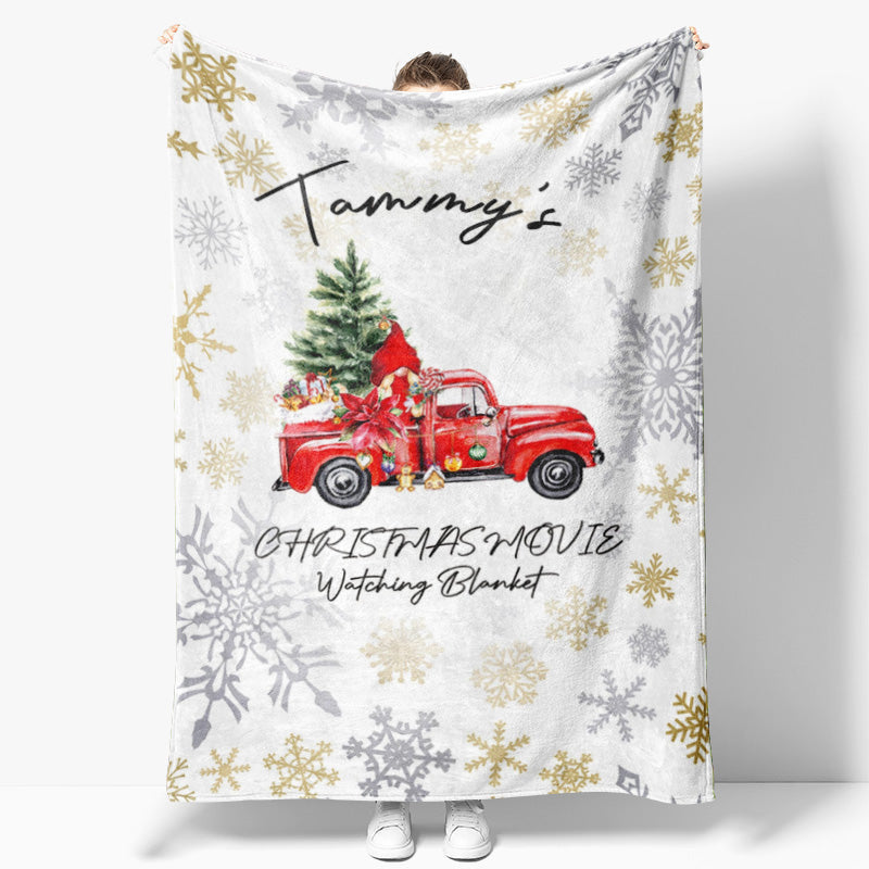 Aperturee - White Red Truck Snowflake Custom Christmas Blanket