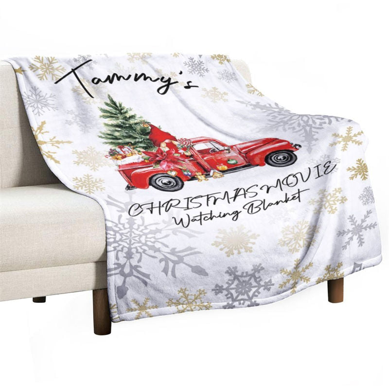 Aperturee - White Red Truck Snowflake Custom Christmas Blanket