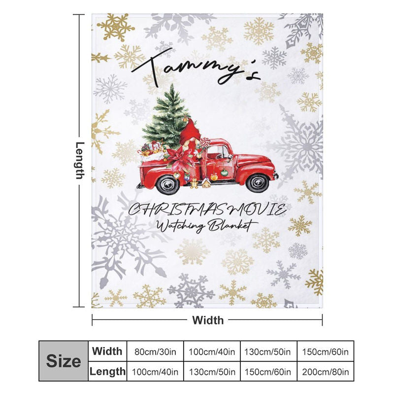 Aperturee - White Red Truck Snowflake Custom Christmas Blanket