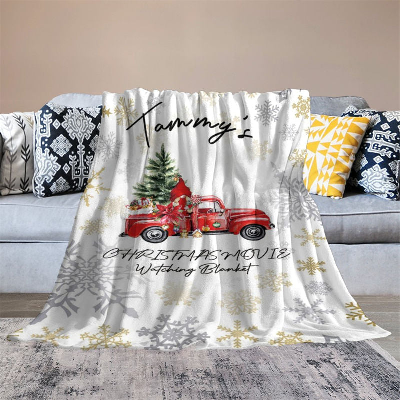 Aperturee - White Red Truck Snowflake Custom Christmas Blanket