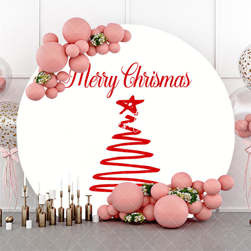 Aperturee - White Red Xmas Tree Round Merry Christmas Backdrop