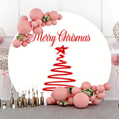 Aperturee - White Red Xmas Tree Round Merry Christmas Backdrop