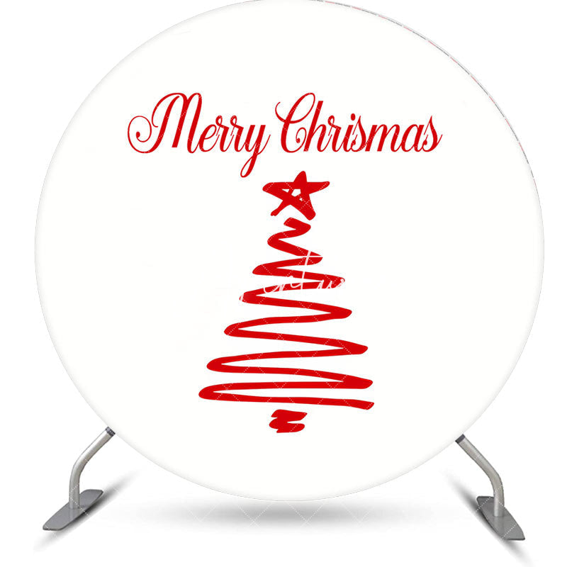 Aperturee - White Red Xmas Tree Round Merry Christmas Backdrop