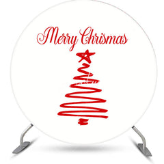 Aperturee - White Red Xmas Tree Round Merry Christmas Backdrop