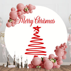 Aperturee - White Red Xmas Tree Round Merry Christmas Backdrop