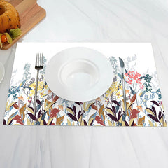 Aperturee - White Red Yellow Leaves Vintage Set Of 4 Placemats