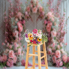 Aperturee - White Retro Wall Pink Arch Floral Wedding Backdrop