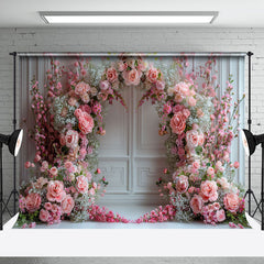 Aperturee - White Retro Wall Pink Arch Floral Wedding Backdrop