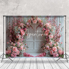 Aperturee - White Retro Wall Pink Arch Floral Wedding Backdrop