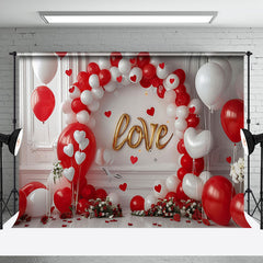 Aperturee - White Retro Wall Red Balloon Valentines Day Backdrop