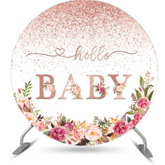 Aperturee - White Rose Gold Floral Hello Baby Round Backdrop