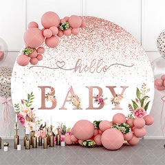 Aperturee - White Rose Gold Floral Hello Baby Round Backdrop