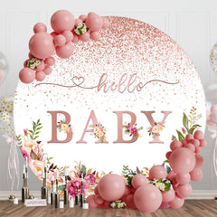 Aperturee - White Rose Gold Floral Hello Baby Round Backdrop