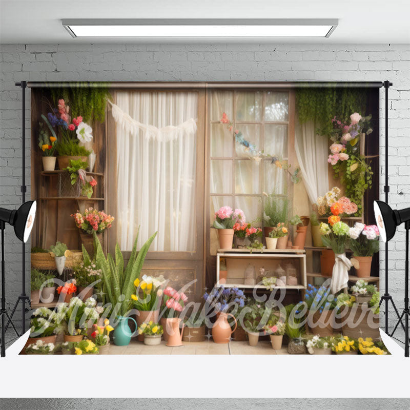 Aperturee - White Screen Door Wooden Rack Floral Spring Backdrop