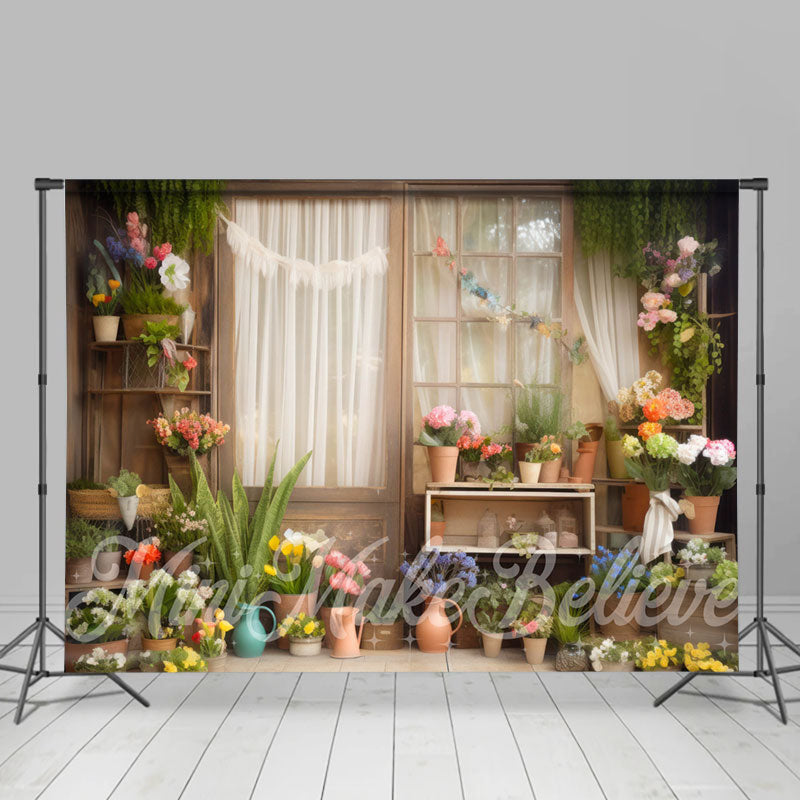 Aperturee - White Screen Door Wooden Rack Floral Spring Backdrop