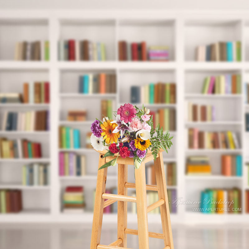 Aperturee - White Shelf Full Of Books Back To School Backdrop