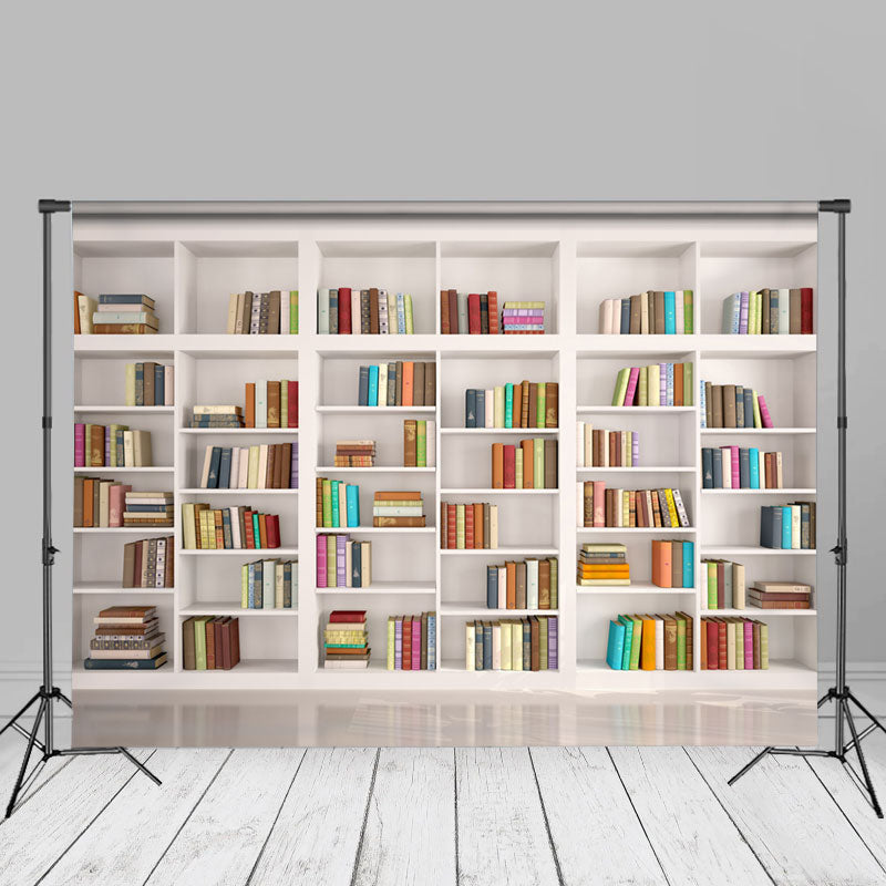 Aperturee - White Shelf Full Of Books Back To School Backdrop