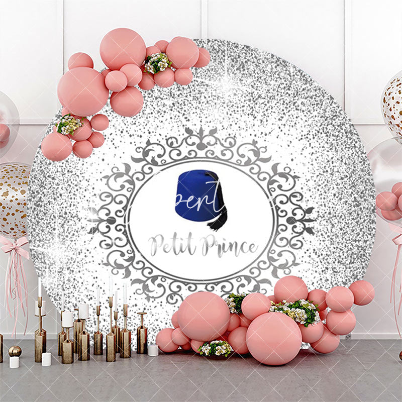 Aperturee - White Silver Blue Hat Petit Prince Round Backdrop