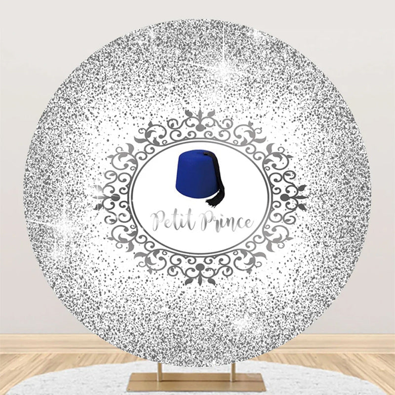 Aperturee - White Silver Blue Hat Petit Prince Round Backdrop