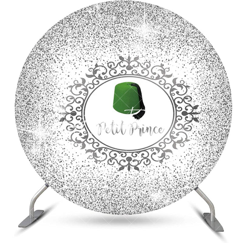 Aperturee - White Silver Green Hat Petit Prince Round Backdrop