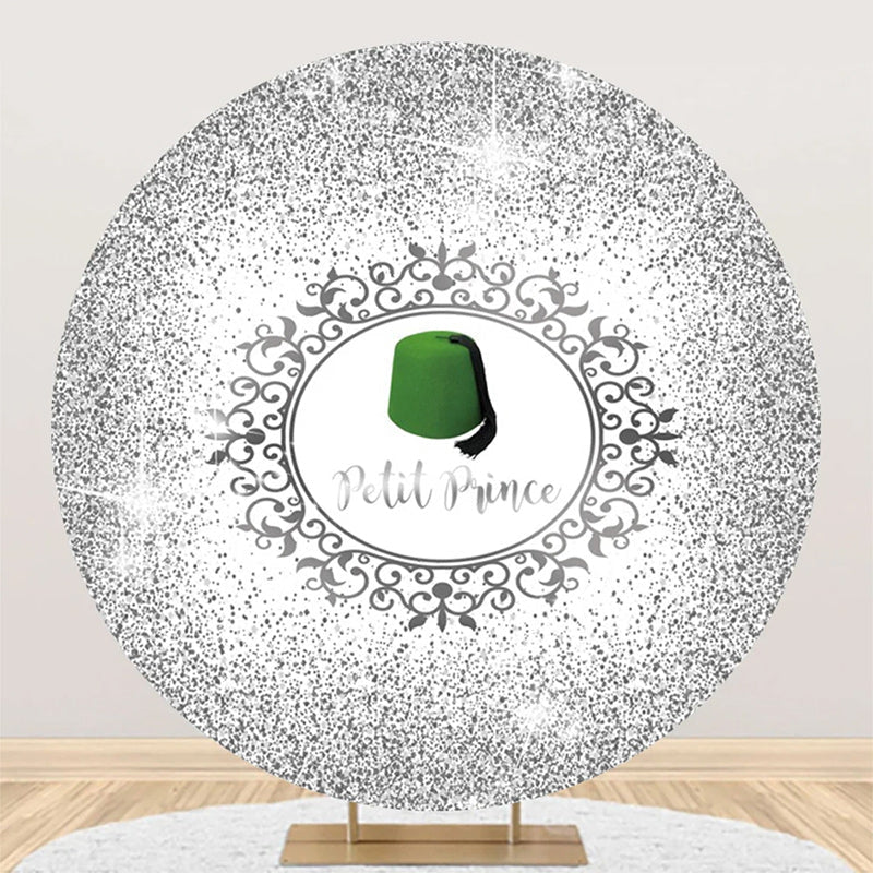 Aperturee - White Silver Green Hat Petit Prince Round Backdrop