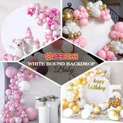 Aperturee - (Ship In 24HR) White Simple Happy Birthday Round Backdrop for Party