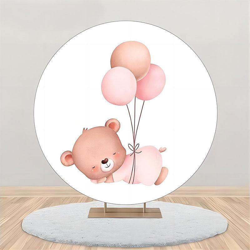 Aperturee - White Sleep Bear Balloon Round Baby Shower Backdrop