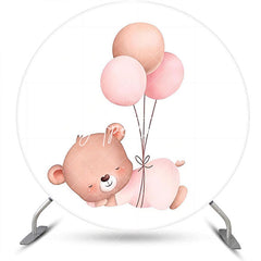 Aperturee - White Sleep Bear Balloon Round Baby Shower Backdrop