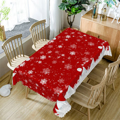 Aperturee - White Snowflake Red Christmas Decorative Tablecloth